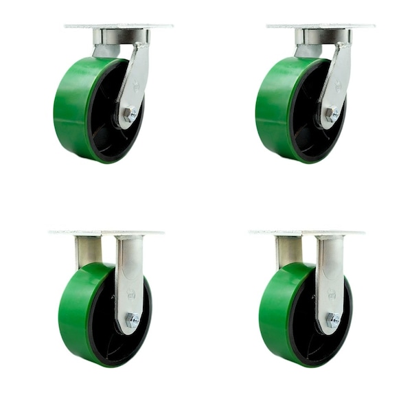 Service Caster 8'' Heavy Duty Green Poly on Cast Iron Wheel Caster Set 2 Swivel 2 Rigid, 4PK CRAN-SCC-KP92S830-PUR-GB-2-R-2 - main